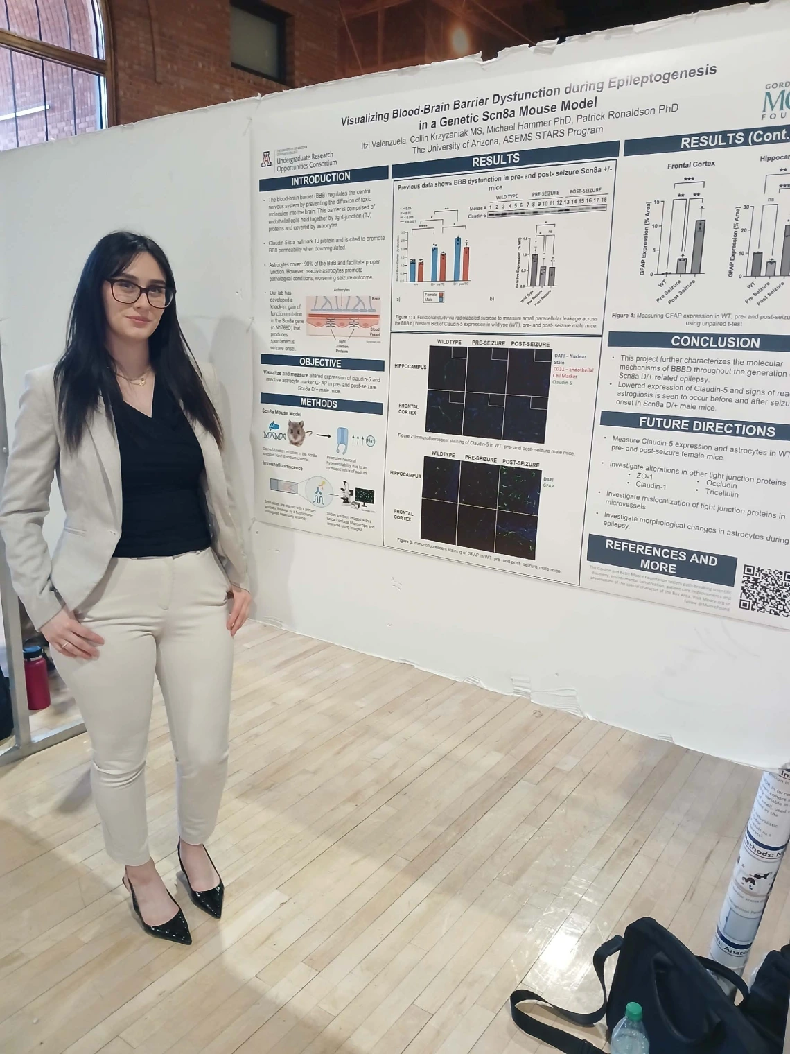 Undergraduate student standing next to their Poster Session Board