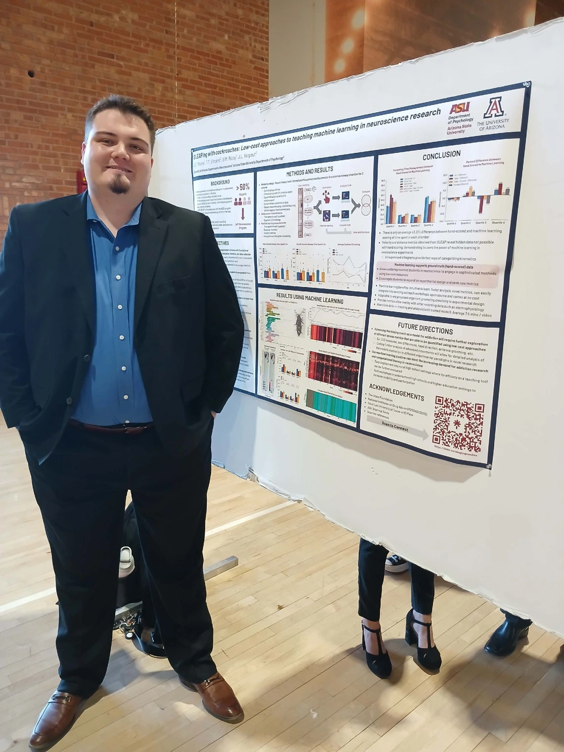 Undergraduate student standing next to their Poster Session Board