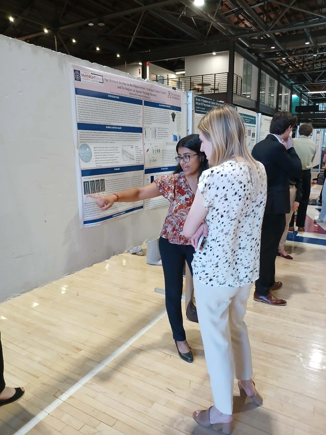 Undergraduate student presenting their poster to someone 
