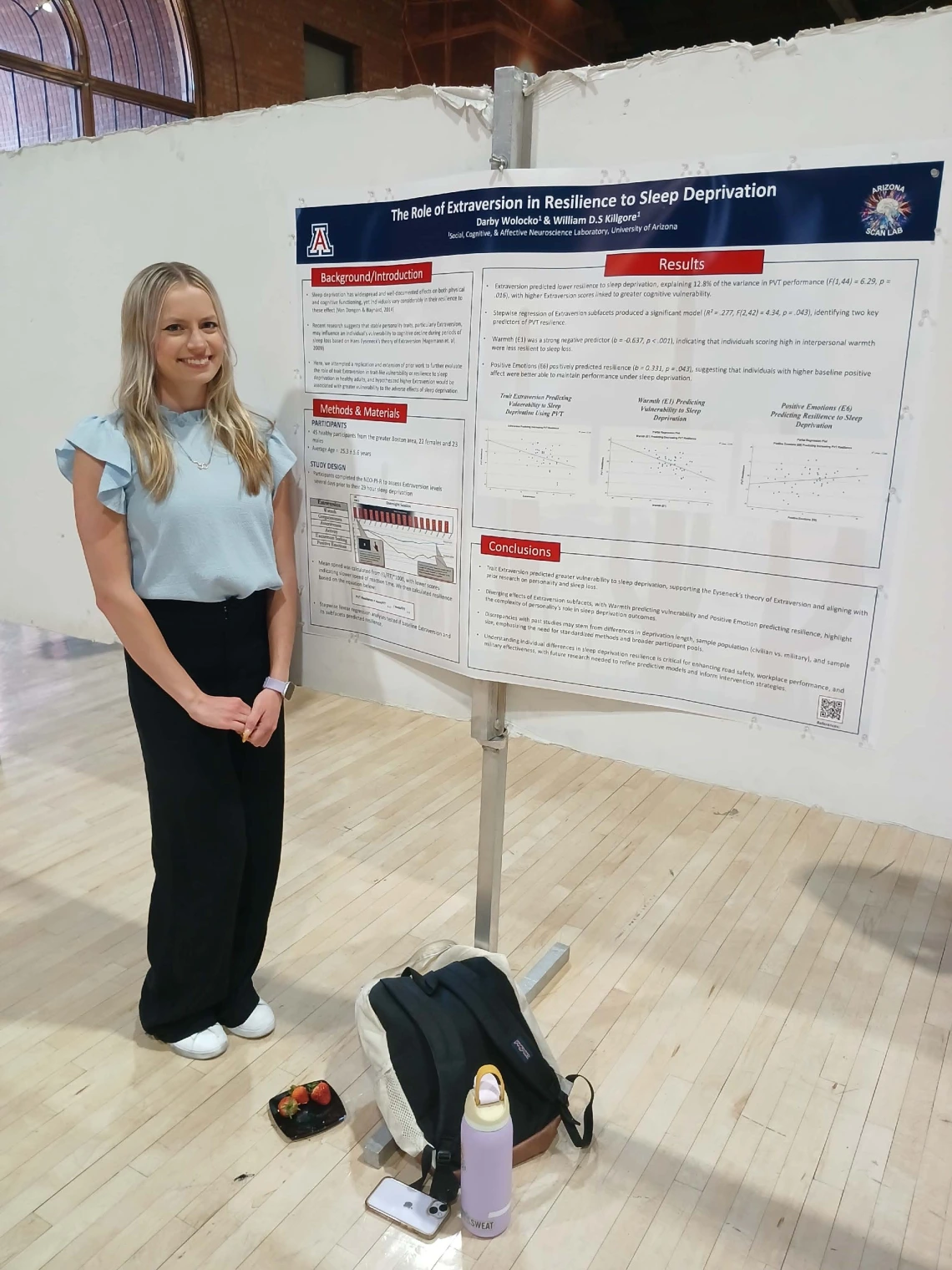 Undergraduate student standing next to their Poster Session Board